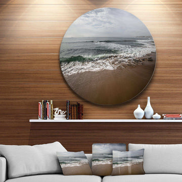 Soft Waves of Sea on Sandy Beach - Sea & Shore Circle Metal Wall Decor